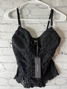 Vintage Sonia Fortuna Black Lace Corset Tank Top size large